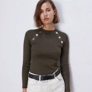 Zara knit crop khaki top